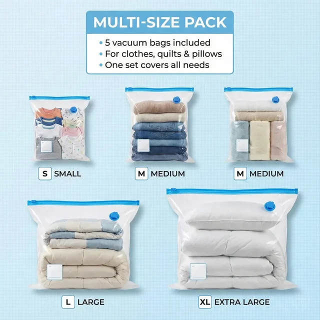Vacuum Storage Bags with Suction Pump – Space-Saving 5 Pcs Set