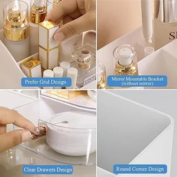 Vanity Organizer with Rotating Tray & Drawers for Easy Storage
