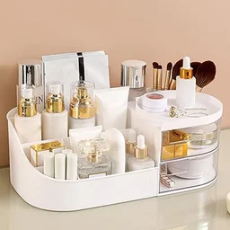 Vanity Organizer with Rotating Tray & Drawers for Easy Storage