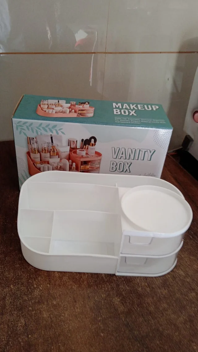 Vanity Organizer with Rotating Tray & Drawers for Easy Storage