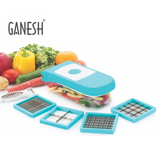 Vegetable Dicer 7-in-1 – Blue Plastic & Steel Blades | Ganesh