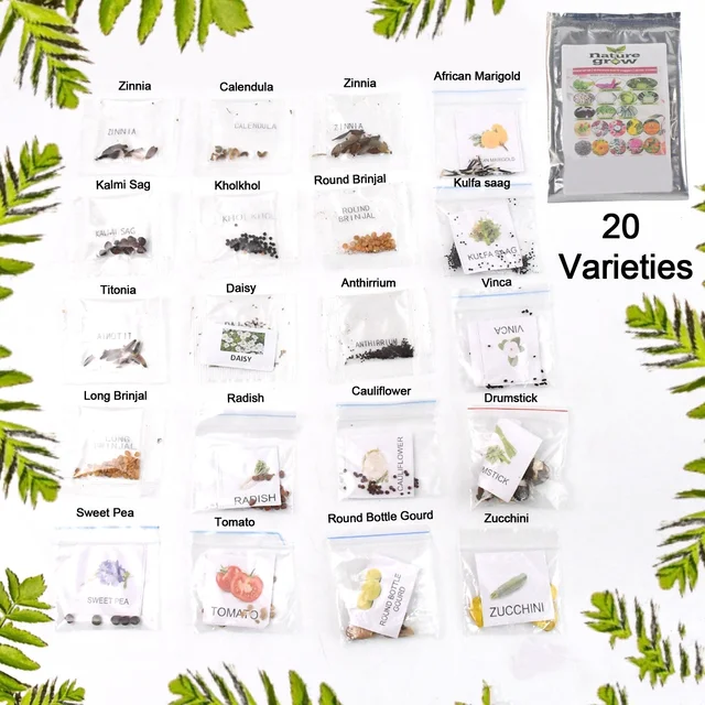 Vegetable & Flower Seeds Combo – 20 Varieties for Home Garden