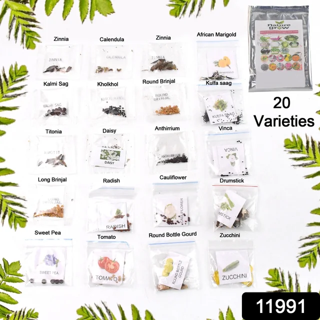 Vegetable & Flower Seeds Combo – 20 Varieties for Home Garden