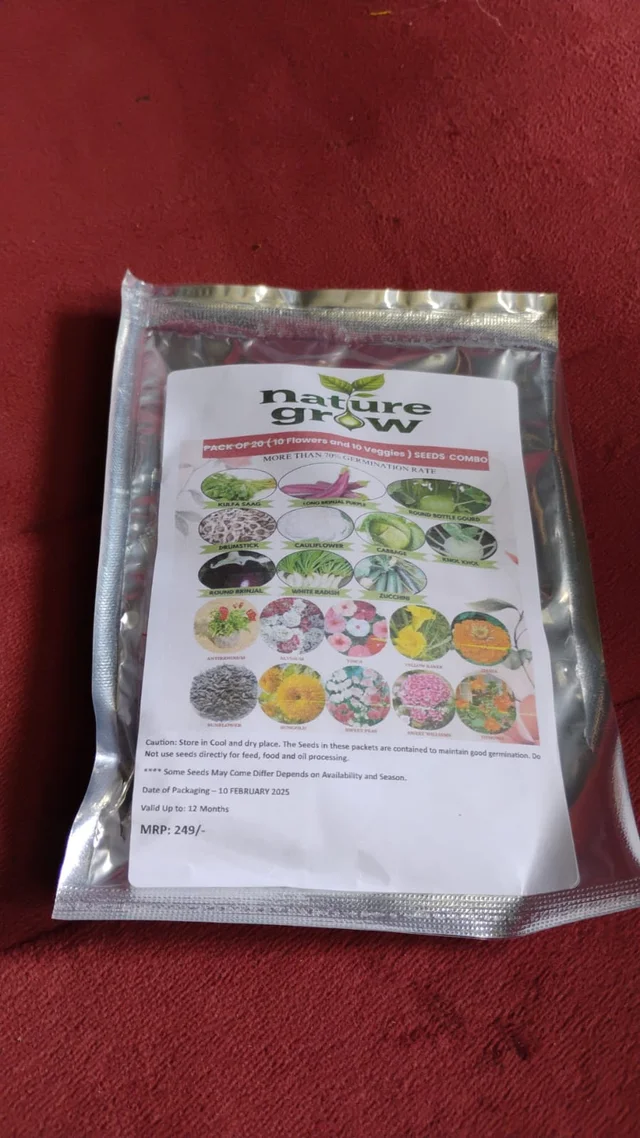 Vegetable & Flower Seeds Combo – 20 Varieties for Home Garden