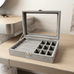 Velvet Jewellery Organizer Box – Transparent Lid & Multi-Compartment Storage