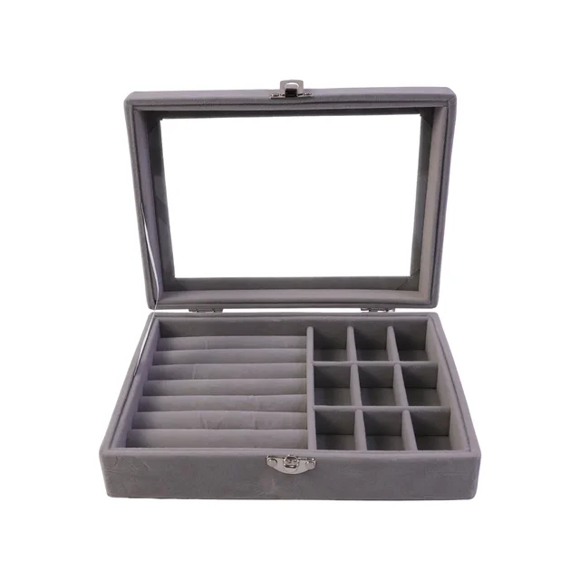 Velvet Jewellery Organizer Box – Transparent Lid & Multi-Compartment Storage