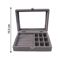 Velvet Jewellery Organizer Box – Transparent Lid & Multi-Compartment Storage