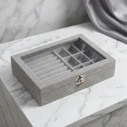 Velvet Jewellery Organizer Box – Transparent Lid & Multi-Compartment Storage