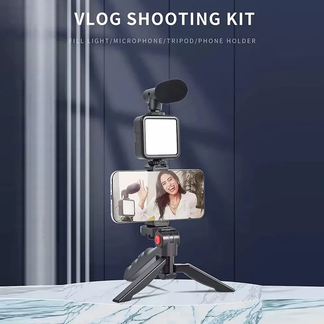 Vlogging Kit – Mini Tripod, Mic & LED Light for Video Making | Mobiléon