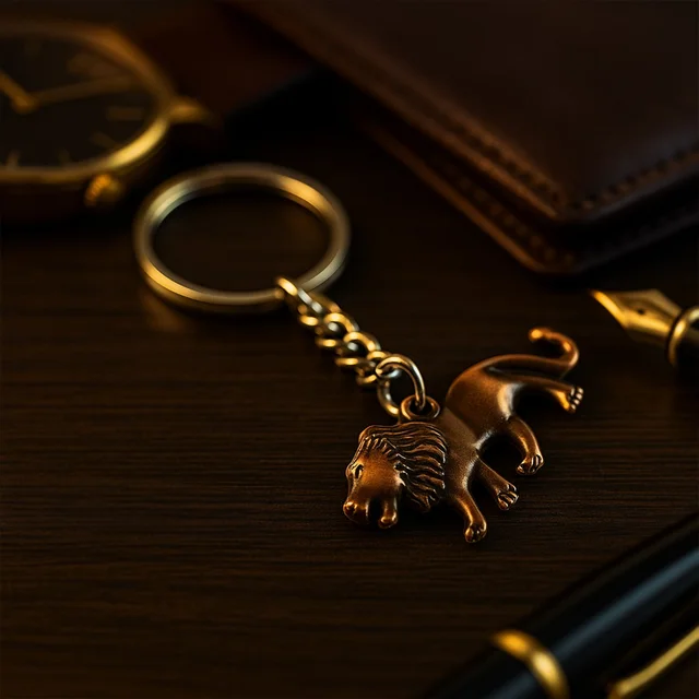Walking Lion Metal Keychain – Antique Finish Durable Key Holder