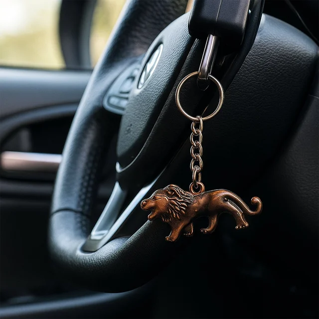 Walking Lion Metal Keychain – Antique Finish Durable Key Holder