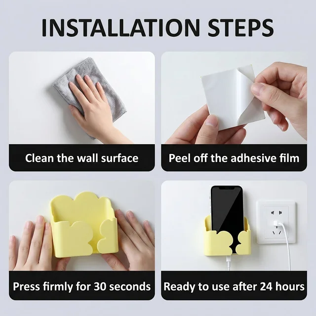 Wall Mount Phone Holder – Self-Adhesive Charging Stand for Convenience