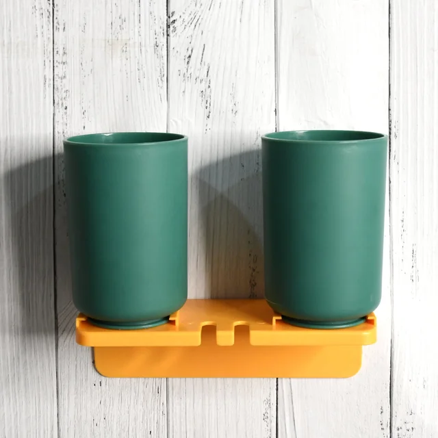 Wall Mount Toothbrush Holder – 2 Cups, Self-Adhesive | BrushedUp