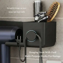 Wall Mounted Hair Dryer Holder – Space-Saving Organizer Shelf & Hook