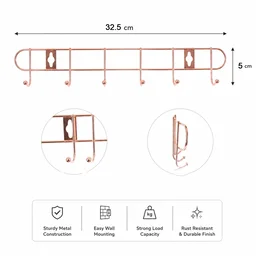 Wall Mounted Hook Rack – Space Saving & Stylish Rose Gold Finish