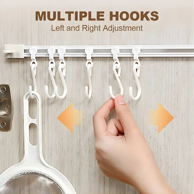 Wall Mounted Kitchen Storage Rack with 10 Adjustable Hooks
