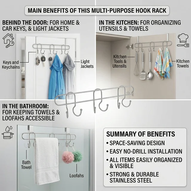 Wall Mounted Metal Hook Rack – Sleek & Heavy Duty Organizer