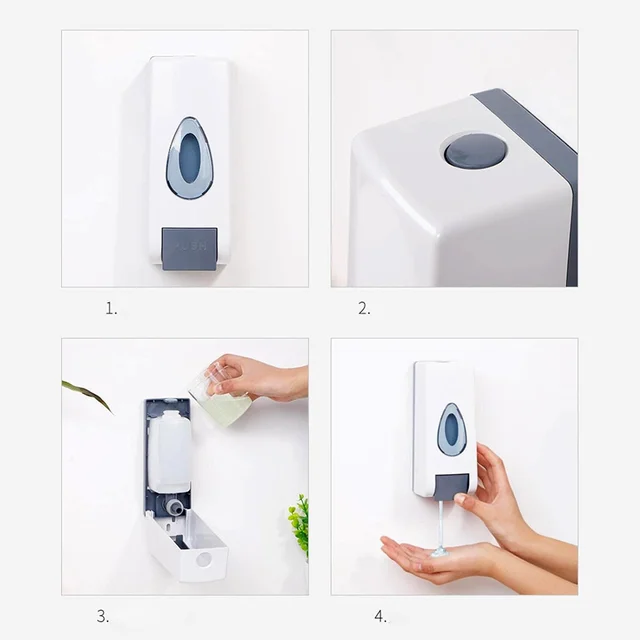Wall Mounted Soap Dispenser – Refillable Push Button for Bathroom