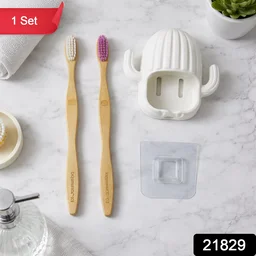 Wall Mounted Toothbrush Holder Set – Hygienic Bamboo Brushes