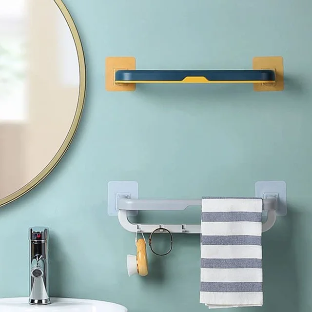 Wall Mounted Towel Holder – Double Bar & Folding Shelf | Siplix