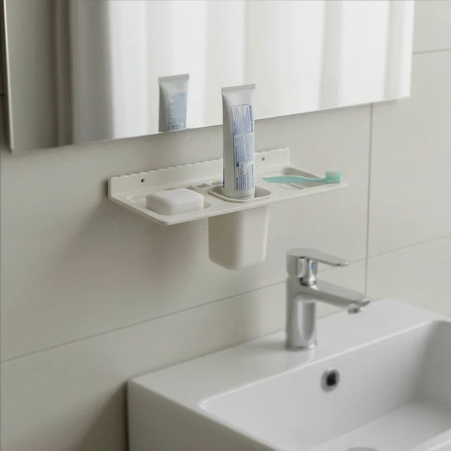 Wall-Mounted Bathroom Organizer – 4-in-1 Space Saver