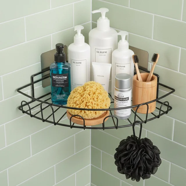 Wall-Mounted Corner Bathroom Storage Rack – Space-Saving Organizer