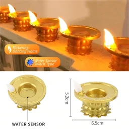 Water Sensor LED Diyas Set – Flameless Golden for Festive Decor