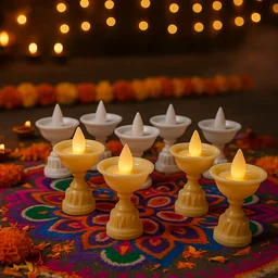 Water Sensor LED Diyas Set – Flameless White Decorative Lights