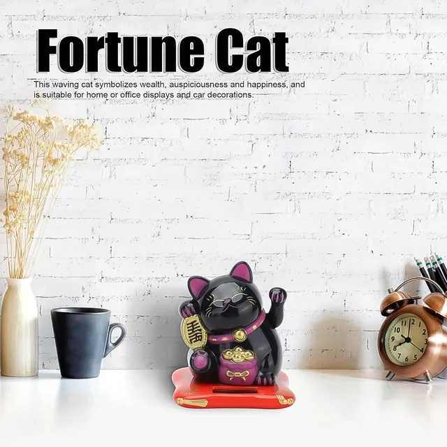 Waving Lucky Cat Statue – Solar Powered Wealth Decor | Styleva