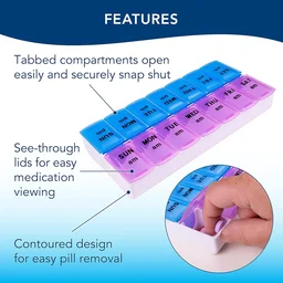 Weekly Pill Organizer – 14 Compartments with Snap Lids