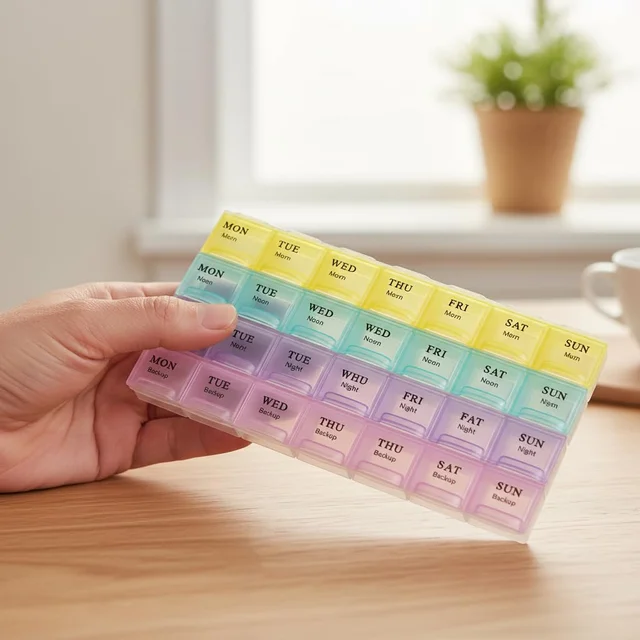 Weekly Pill Organizer – 28-Slot Portable Medicine Box | Organivo