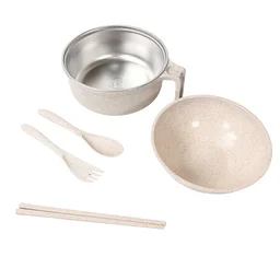 Wheat Straw Rice Bowl Set – 6 Pcs, Lid & Cutlery | Jiaqi