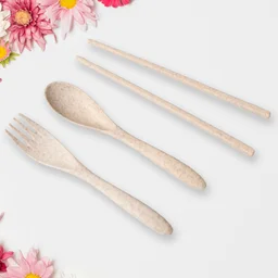 Wheat Straw Rice Bowl Set – 6 Pcs, Lid & Cutlery | Jiaqi