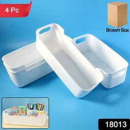 White Plastic Storage Basket Set – 4 Durable Stackable Organizers