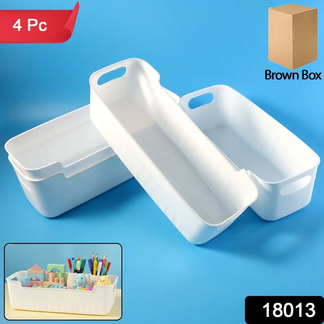 White Plastic Storage Basket Set – 4 Durable Stackable Organizers