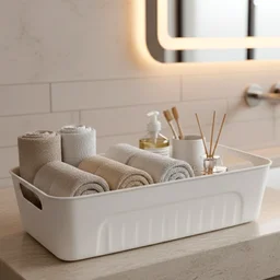 White Plastic Storage Basket Set – 4 Durable Stackable Organizers