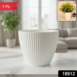 White Ribbed Flower Pot – Stylish Modern Indoor Planter
