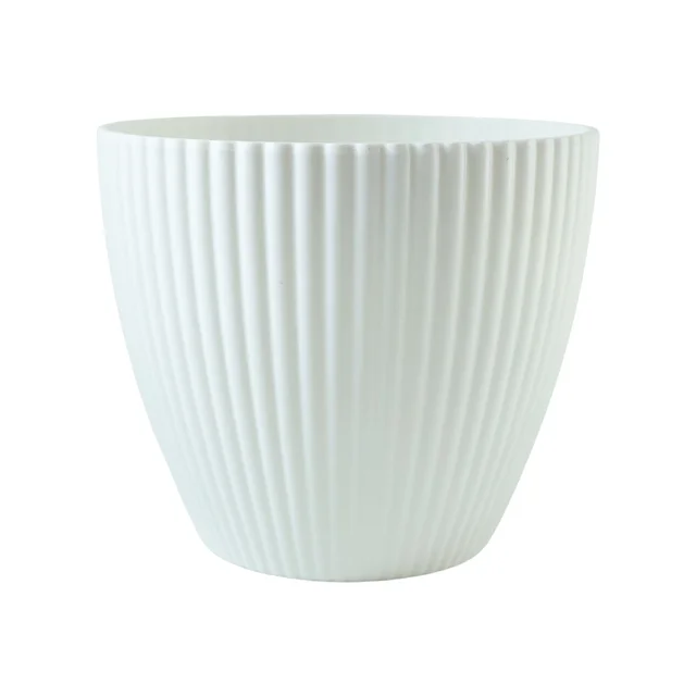 White Ribbed Flower Pot – Stylish Modern Indoor Planter