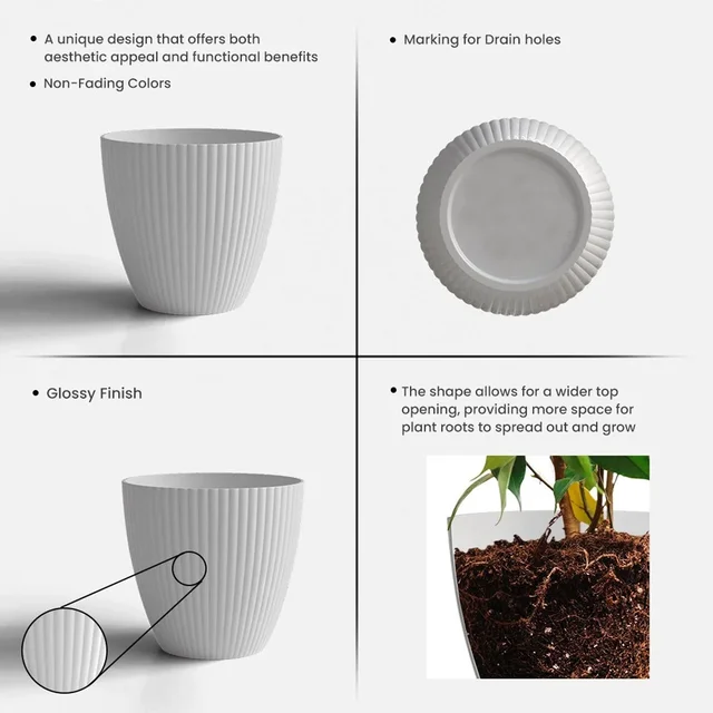 White Ribbed Flower Pot – Stylish Modern Indoor Planter