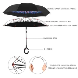 Windproof Reverse Umbrella C Handle Upside Down Design