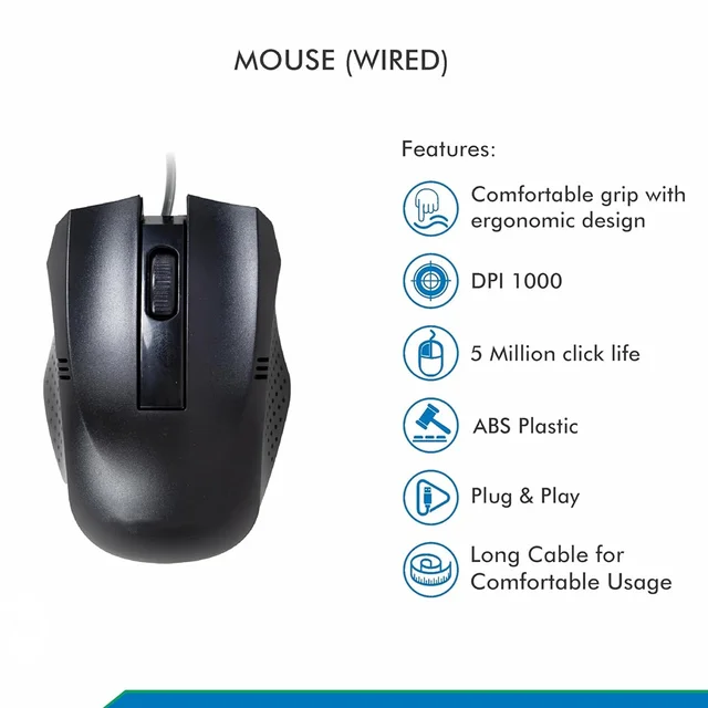 Wired Optical Mouse – Reliable USB for Laptops & PCs | Compshop