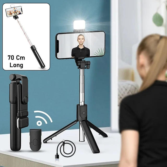 Wired Selfie Stick – 70cm Extendable Handle Tripod Stand