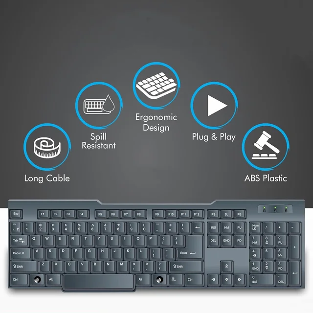 Wired USB Keyboard – Ergonomic 104 Keys for Office & Home | Indo Glow