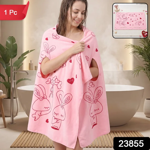 Women Wearable Bath Towel Cute Print Soft Quick Dry Bathroom Wrap (1 Pc)