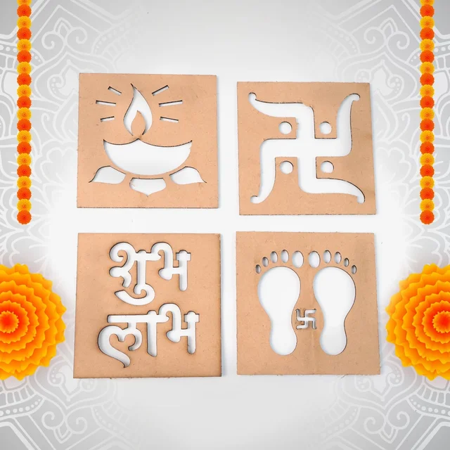 Wooden Decorative Cutouts – Mix Design 4-Piece Festive Set