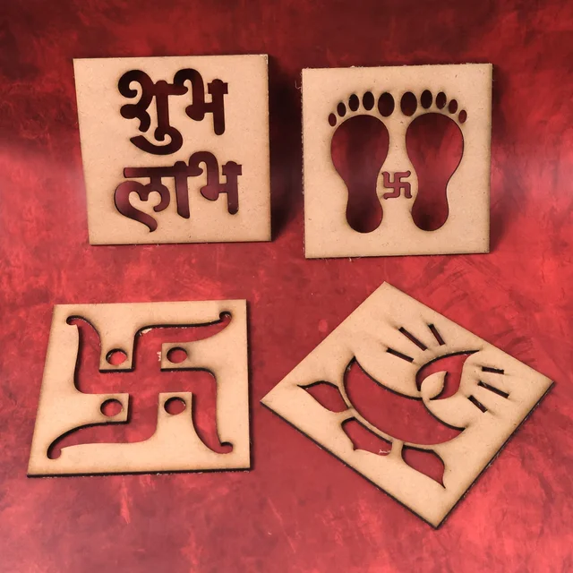 Wooden Decorative Cutouts – Mix Design 4-Piece Festive Set