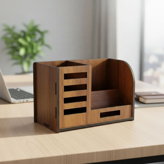 Wooden Desk Organizer – Multi-Compartment Office Storage Stand