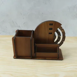 Wooden Desk Organizer with Rotating Calendar for Office