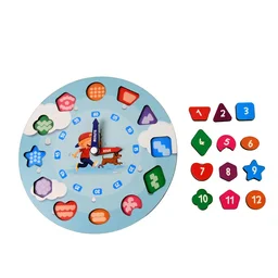 Wooden Educational Learning Clock Toy – Movable Hands & Shape Blocks