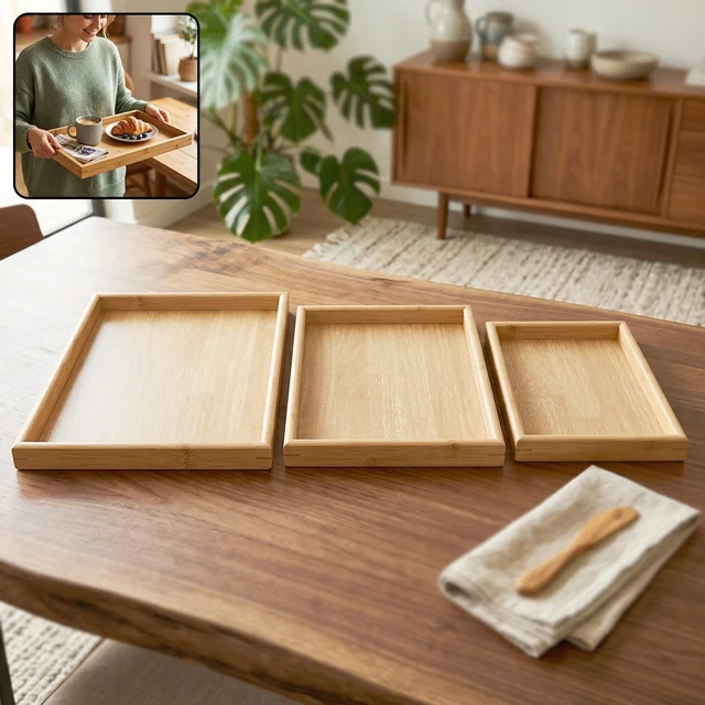 Wooden Finish Multipurpose Serving Tray Set – Stylish & Durable
